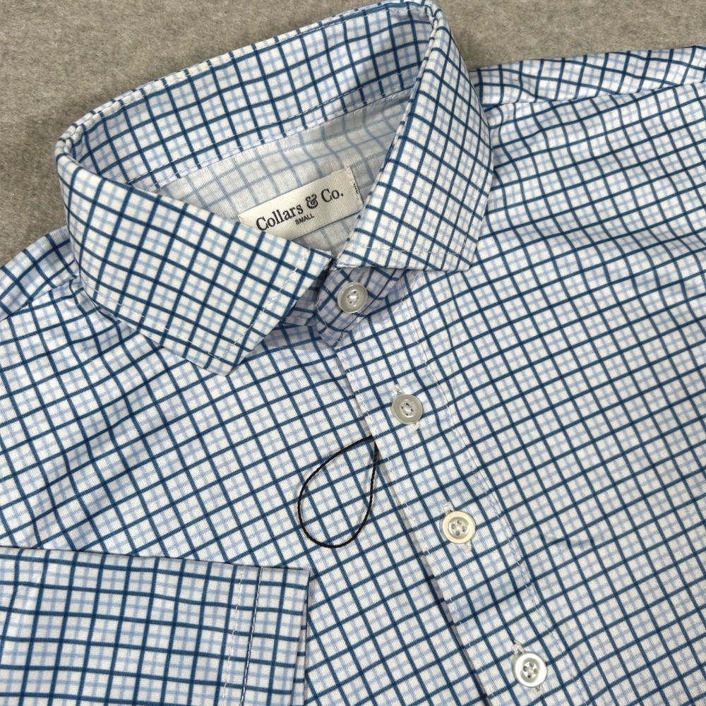 Collars‎ & Co Polo Shirt Men S Blue Gingham Dress Collar Short Sleeve NEW NWOT